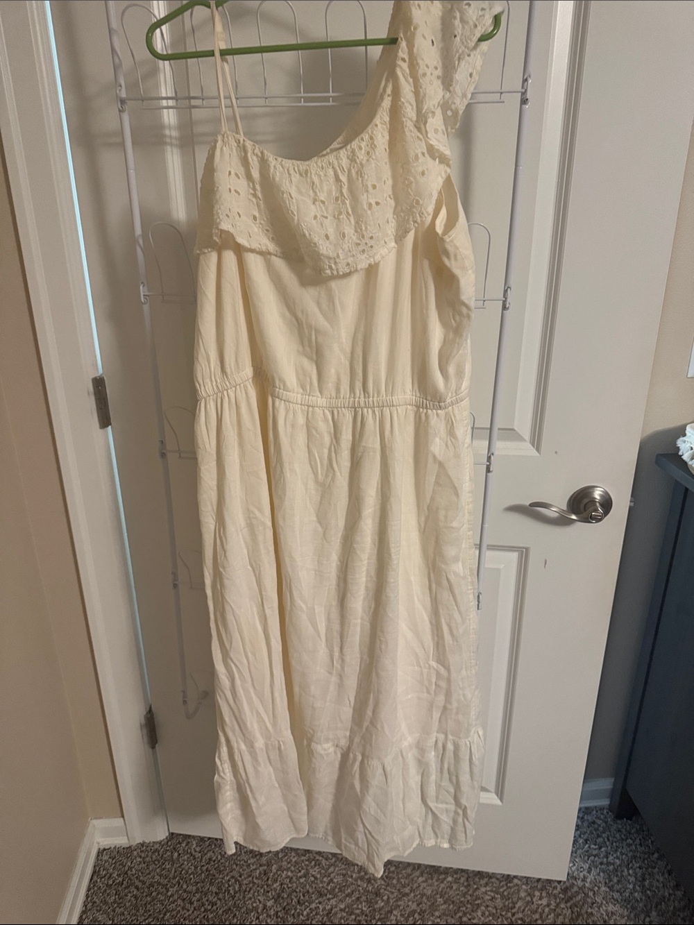 Old Navy Ivory One-Shoulder Eyelet Ruffle Midi Dress